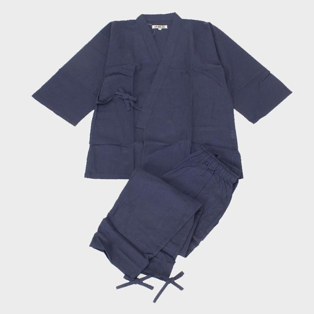 メンズ 作務衣 綿100％ 上下セット 和装 部屋着 ルームウェア 作業着 寝間着 前開き ファスナー付き ズボン 左右ポケット 裾紐 (取寄せ)