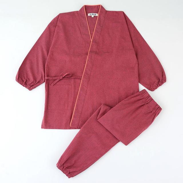 レディース 作務衣 綿100％ 上下セット ゴム袖 ゴム裾 ゴムウエスト 和装 部屋着 ルームウェア 作業着 パジャマ 女性用 和風 (取寄せ)