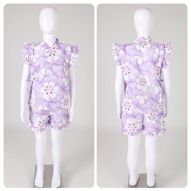 甚平 女児 フリル 女の子 子供 キッズ 甚兵衛 おしゃれ 接触冷感 セットアップ 涼しい じんべい 110 120 130 140 150 160cm (在庫限り)