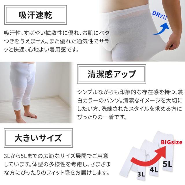 大きいサイズ ロングパンツ メンズ 綿100 前開き 4枚セット 3L 4L 5L