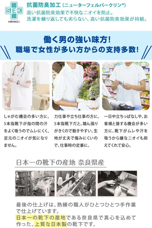 5本指ソックス メンズ クルー丈 24-27cm (在庫限り)