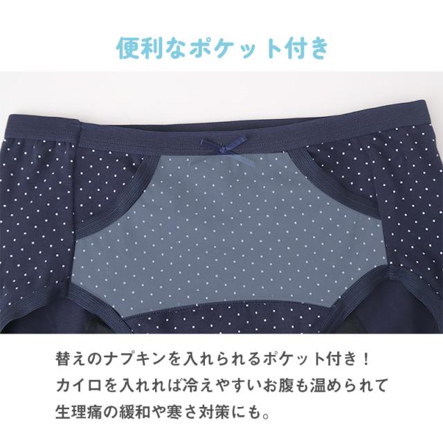 サニタリーショーツ 羽根つき ナイト用 ポケット付き 綿 コットン 下着 レディース M L LL 3L