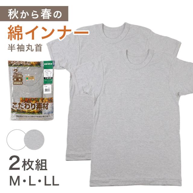 2枚組 綿 メンズ インナー 肌着 半袖 tシャツ 丸首 厚地 M L LL