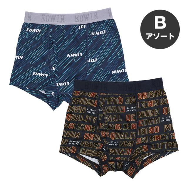 ボクサーパンツ ジュニア キッズ ボクサーブリーフ 2枚組 前開き 男の子 吸水速乾 メッシュ 通学 部活 下着 こども 子供 EDWIN
