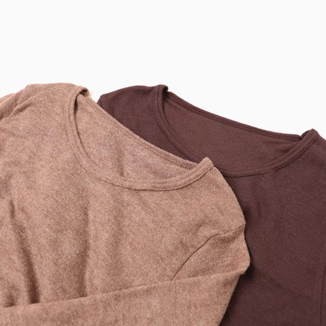 長袖 インナー 当て付き 両起毛 裏起毛 肩当て レディース 肌着 長袖インナー 長袖シャツ 丸首 あったかい 暖かい M L LL (在庫限り)