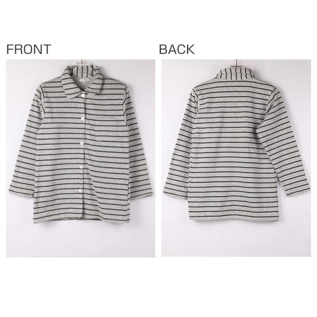 裏起毛 パジャマ レディース ルームウェア 長袖 冬用 保温 ボーダー シュール衿 部屋着 M L LL (在庫限り)