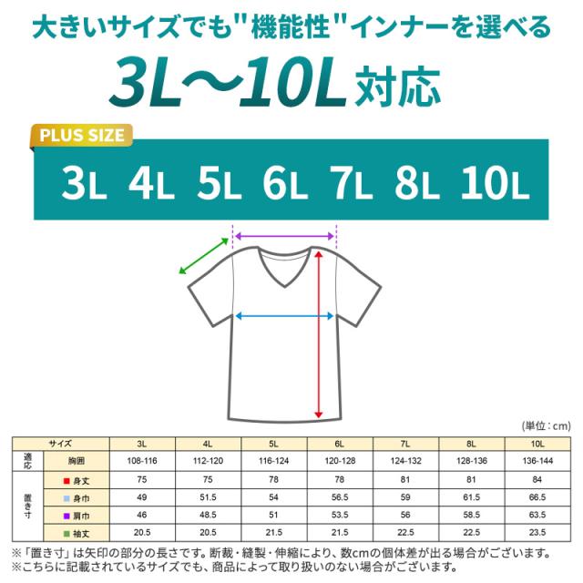 接触冷感 吸汗速乾 ドライ インナー メンズ Vネック 半袖 メッシュ シャツ 3L 4L 5L 6L 7L 8L 10L