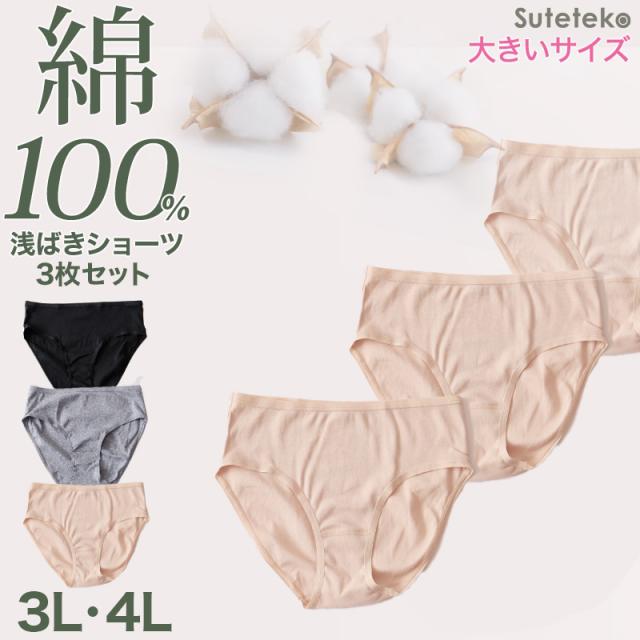 ハーフショーツ 綿100% レディース 3枚セット 3L 4L