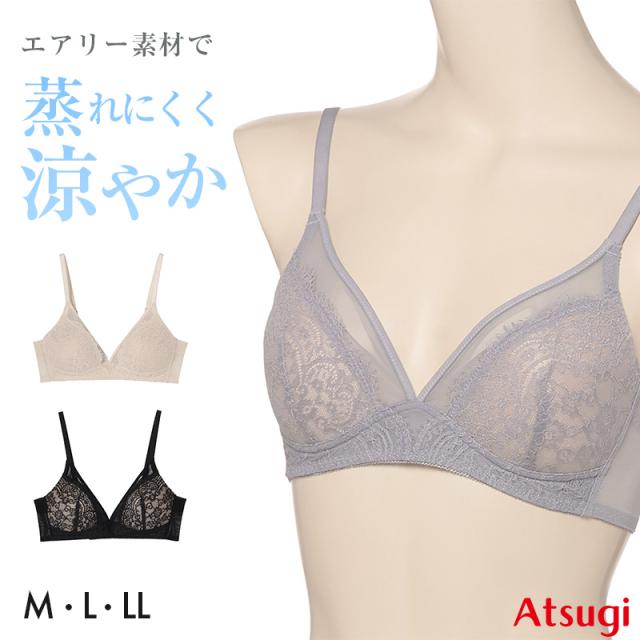 アツギ ノンワイヤーブラ レース ブラジャー レディース 通気性 M L LL