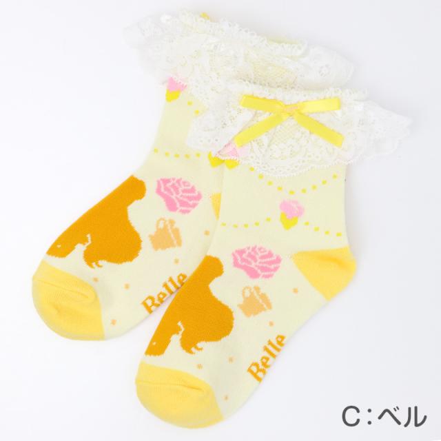 キッズ 靴下 女の子 ソックス フリル レース ロークルーソックス キャラクター プリンセス サンリオ 綿混 15-20cm