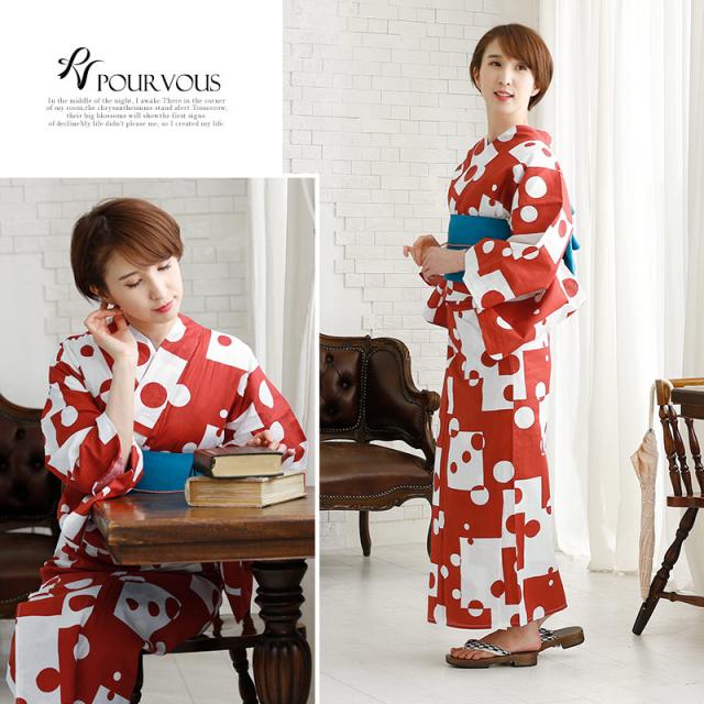 yu022 浴衣 レトロ 4点セット 浴衣セット セット レディース 赤