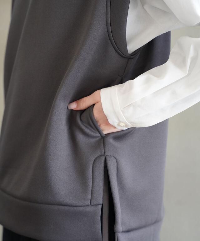 ププラ サーキュラーニットフリース フーディ プルオーバーベスト