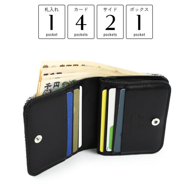 詳細 札入れが1箇所。カードポケットが4箇所。サイドポケットが2箇所。外側にボックス型ポケットが1箇所です。