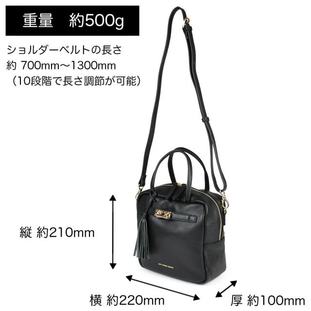 サイズは縦 約 210mm × 横 約 220mm × 厚 約 100mmでショルダーベルトの長さ 約 700mm〜1300mmになります。重量は約500gです。