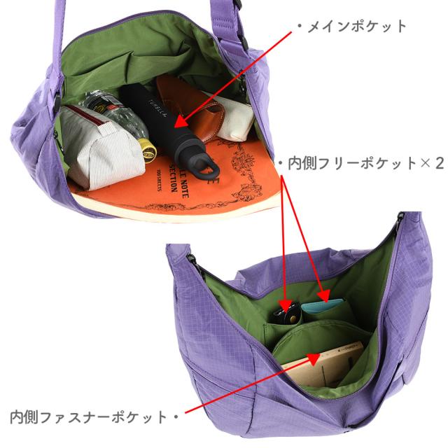 メインポケットはA4対応で内側にはファスナーポケットが1つ、フリーポケットが2つあります。