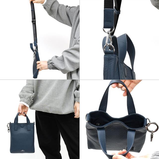 ショルダーベルトは長さ調節が自由自在で、斜め掛けにも肩掛けにも対応可能です。またショルダーベルトを取り外すことが可能で、ミニトートとしてお持ちいただく際には邪魔にならずに快適にお使いいただけます。