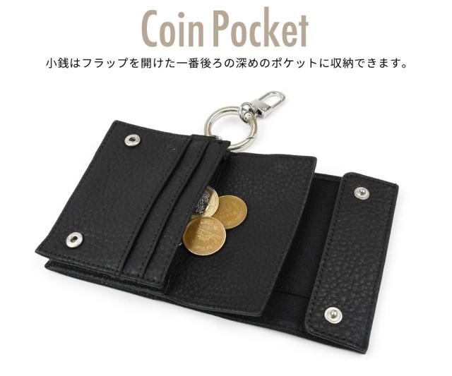 小銭入れ 小銭はフラップを開けた一番後ろの深めのポケットに収納できます。