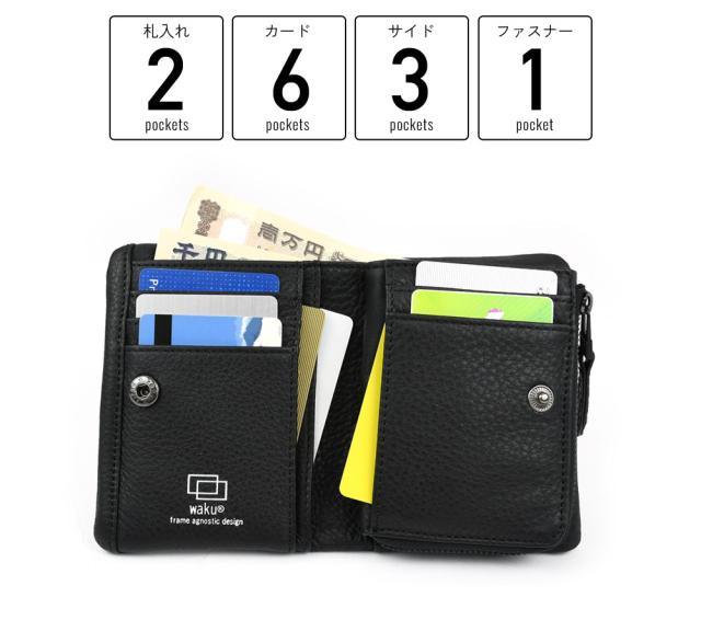 詳細 ポケットの数。札入れが2箇所。カードポケットが6箇所。サイドポケットが3箇所。ファスナーポケットが1箇所です。