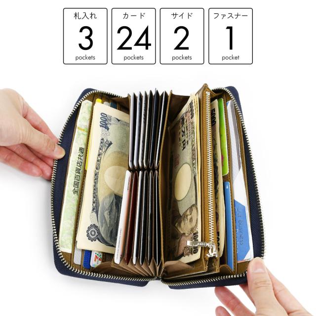詳細 ポケットの数。札入れ3箇所、カードポケットが24箇所、サイドポケットが2箇所、ファスナーポケットが1箇所です。