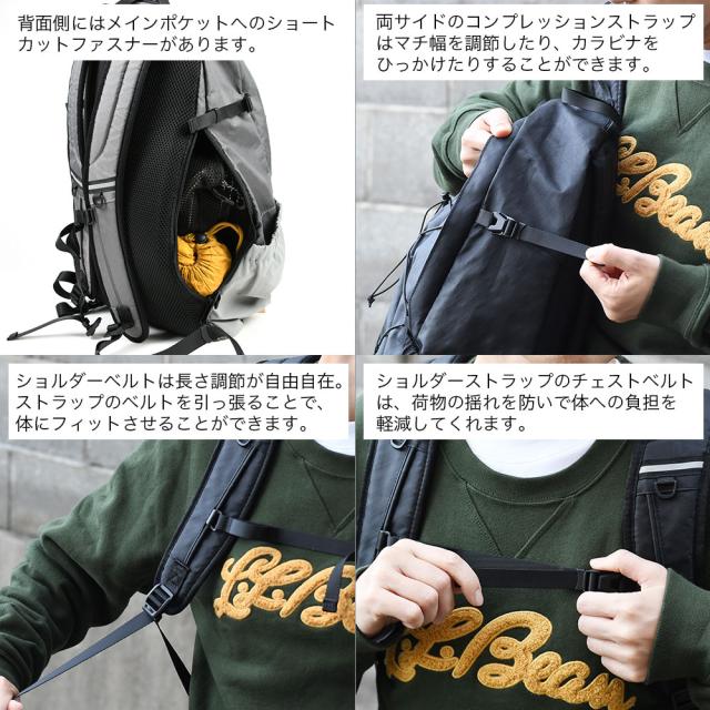 背面側にはメインポケットへのショートカットファスナーがあります。