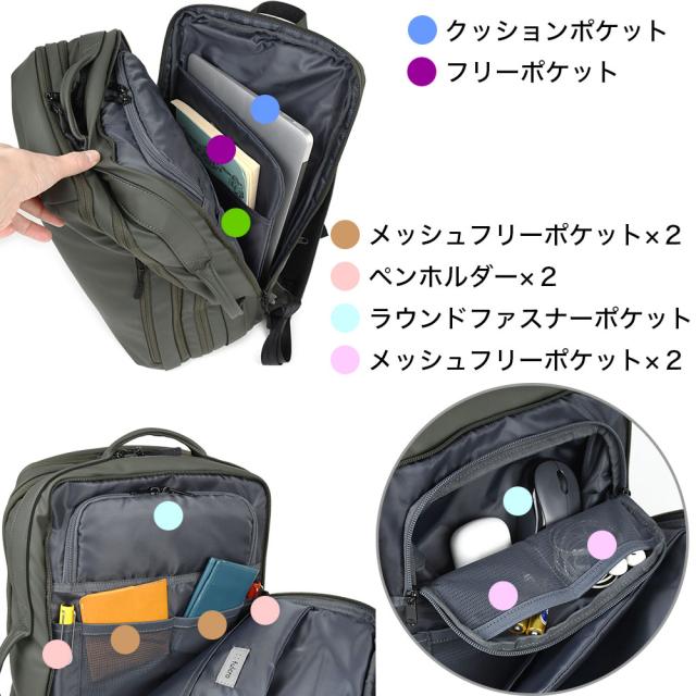後薄マチメインファスナーポケットにはたくさんの内ポケットがあります。