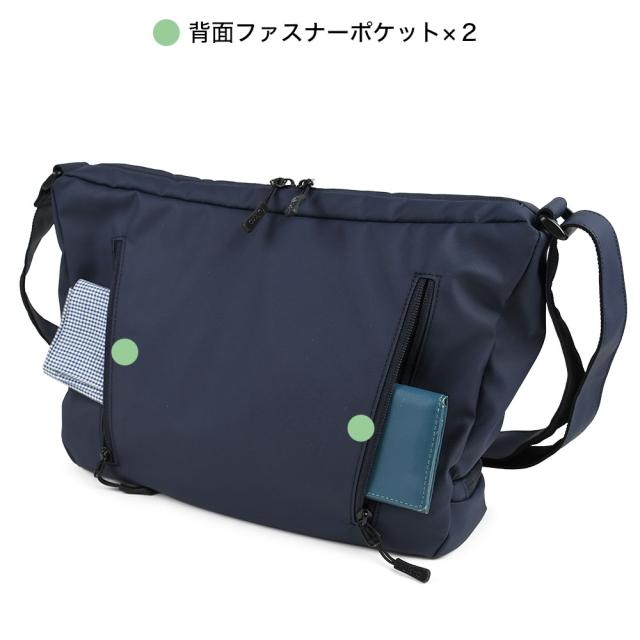 背面には縦開きのファスナーポケットが2つあります。