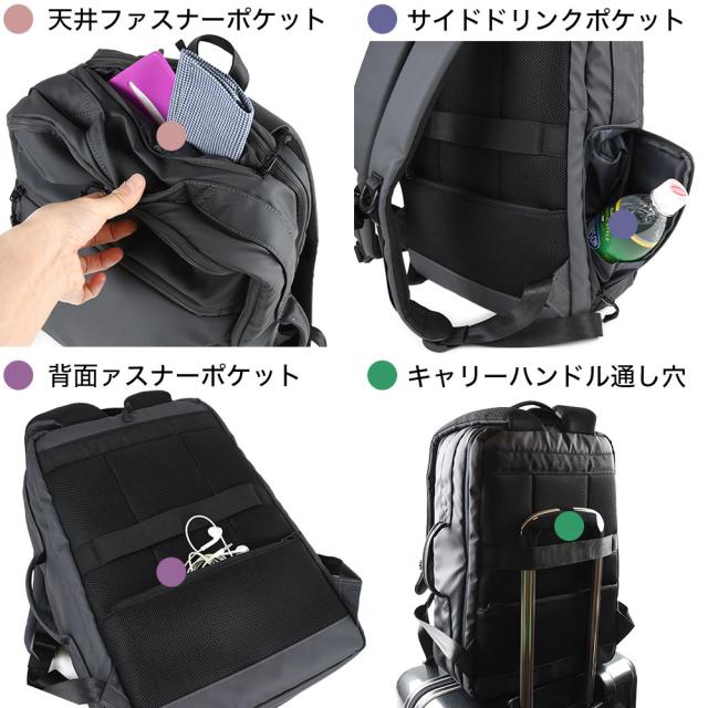 天井、サイド、背面にもファスナーポケットがあります。