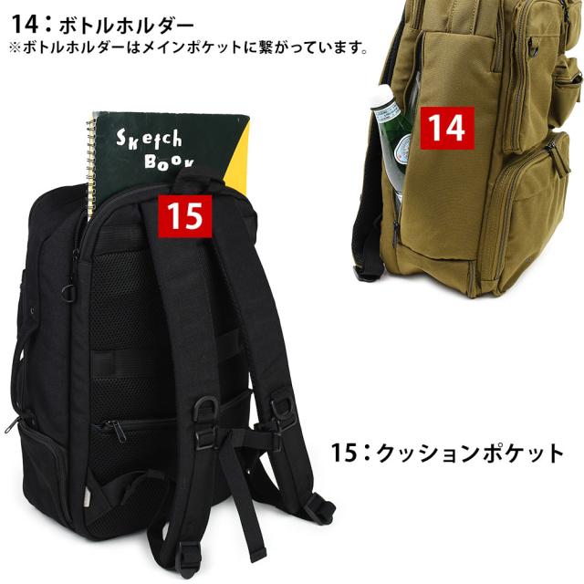 サイドからアクセスできるボトルホルダーはメインポケットに繋がっています。