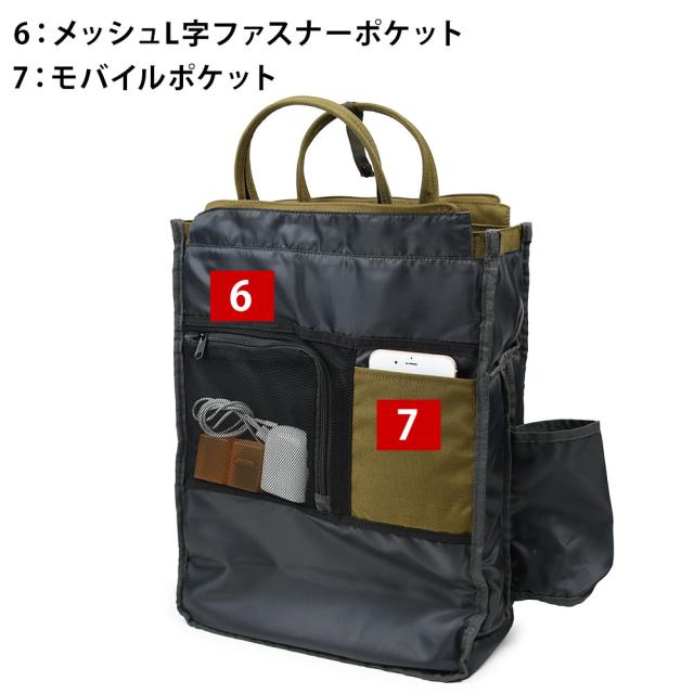 メインポケット内にはモバイルポケットとL字ファスナーメッシュポケットもあります。