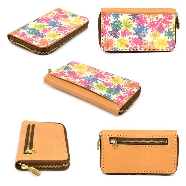 ラウンドファスナータイプの多機能なキーケースです。水彩画のようなアートなペイントが描かれています。