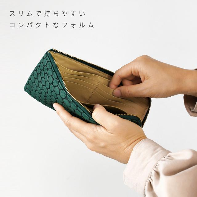 長財布 L字ファスナー l型財布 水玉柄 ドット ハニカム 亀甲 型