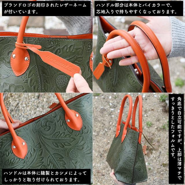 ブランドロゴの刻印されたレザーネームが付いています。