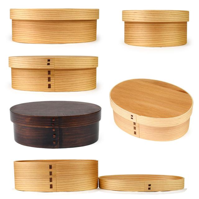 丸みが可愛い１段かぶせ蓋小判型（大）曲げわっぱです。