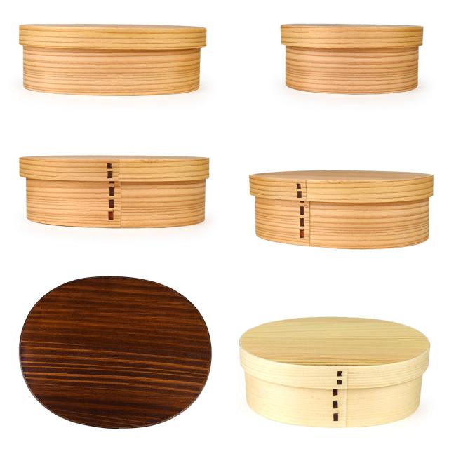 シンプルなデザインの一段かぶせ蓋小判型（特大）の曲げわっぱです。