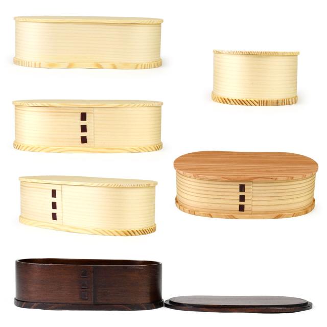 丸みのあるフォルムが可愛い一段豆型板蓋型（中）の曲げわっぱです。