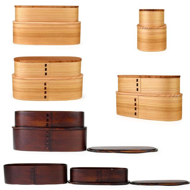 細身だからで隙間にすっぽりおさまる２段スリム板蓋型入れ子曲げわっぱです。