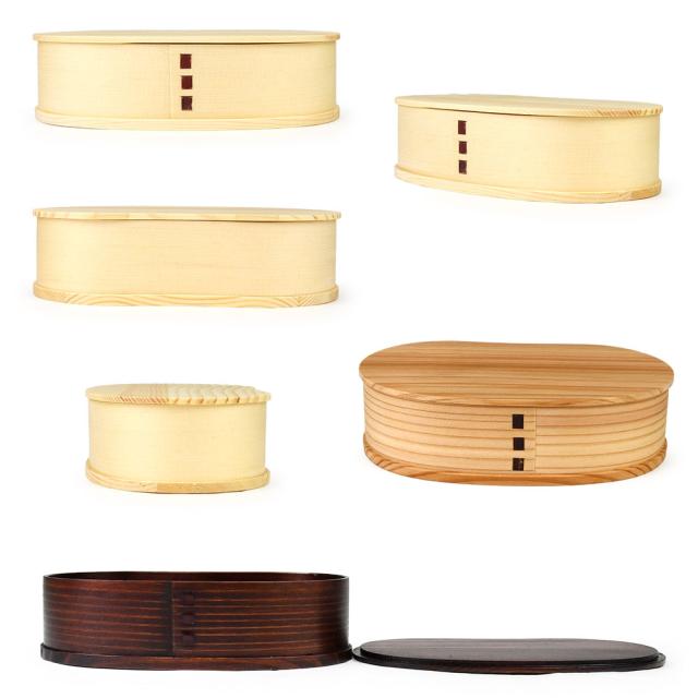 丸みのあるフォルムが可愛い一段豆型板蓋型（大）の曲げわっぱです。