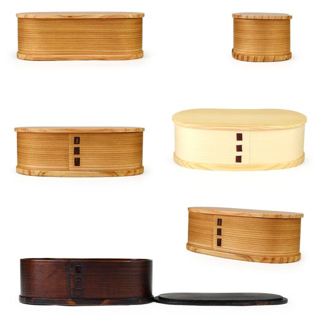 丸みのあるフォルムが可愛い一段豆型板蓋型（小）の曲げわっぱです。