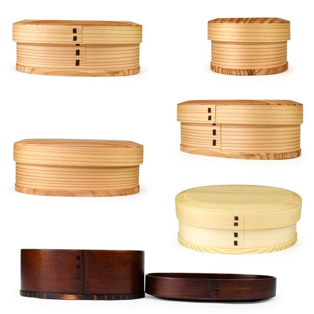 シンプルな小判型の削り蓋1段曲げわっぱです。