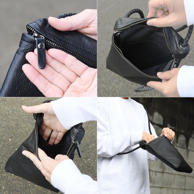 ファスナー引き手にはレザーが使用されており、開け閉めしやすくなっております。