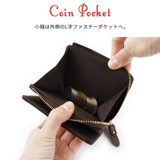 小銭入れ 小銭は外側のL字ファスナーポケットへ。