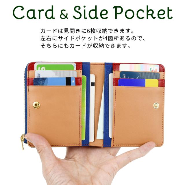 カードは見開きに6枚収納できます。左右にサイドポケットが4箇所あるので、そちらにもカードが収納できます。