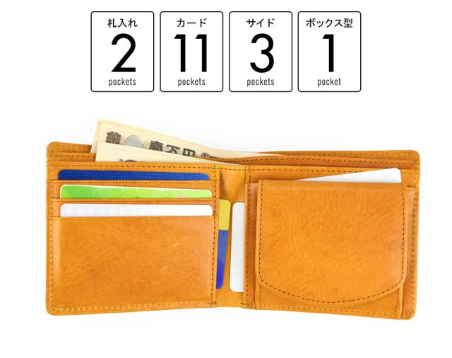 詳細 ポケットの数。札入れが2箇所。カードポケットが11箇所。サイドポケットが3箇所。ボックス型ナーポケットが1箇所です。