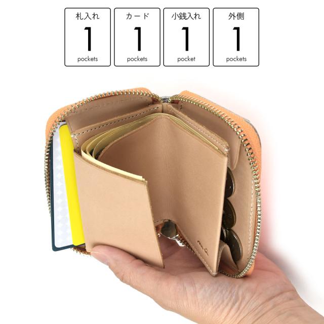 ポケット詳細 札入れが1箇所。フリーポケットが2箇所。外側にカードポケットが1箇所です。