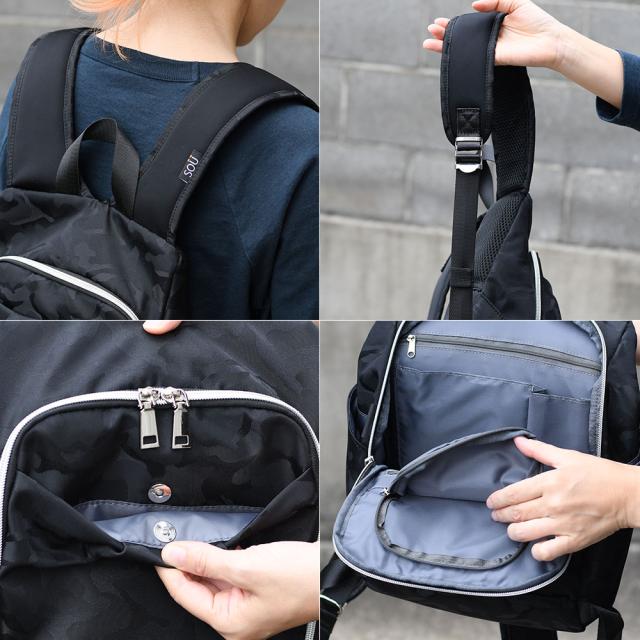 ショルダーベルトは太くて柔らかい素材を使用することにより、荷重分散がされて肩が痛くなりにくくなっております。