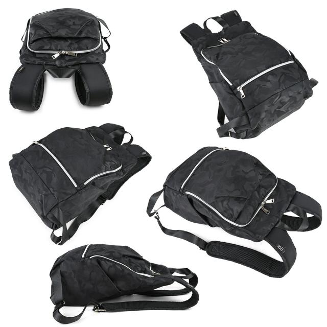 人間工学に基づいて考えたリュックLサイズになります。カモフラージュ柄の入った生地を使用しております。