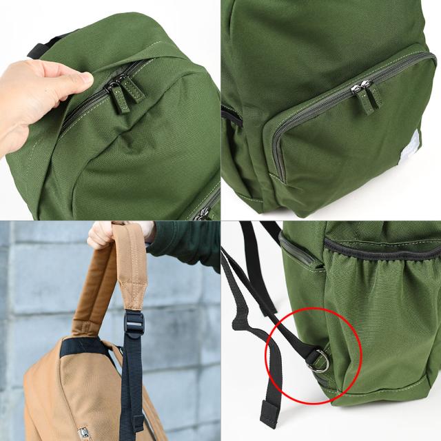 メインポケットの開閉はWファスナー開閉で左右どちらにも大きく開くことができます。