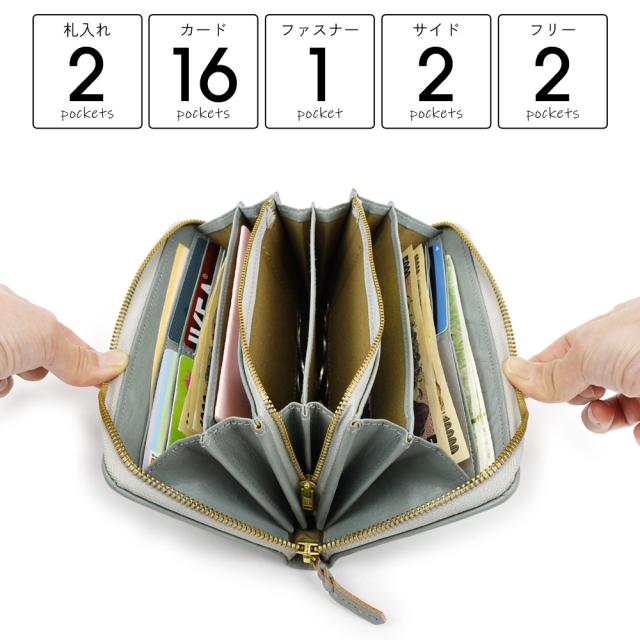 詳細 札入れ2箇所。カードポケットが16箇所。サイドポケットが2箇所。ファスナーポケットが1箇所。フリーポケットが2箇所です。