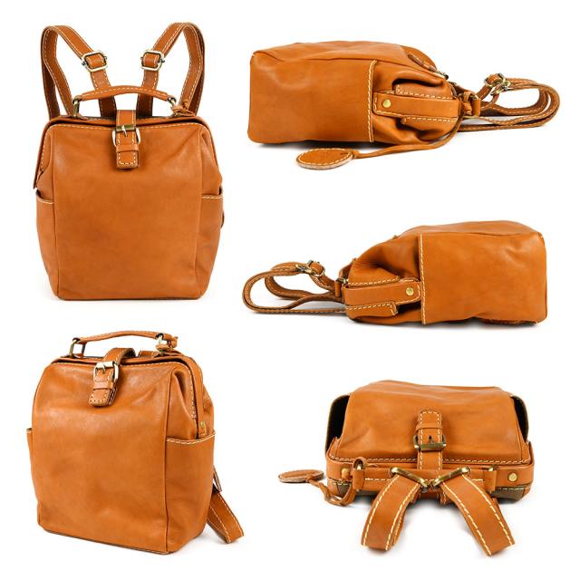 口金フレームがポイントのスクエア型がまぐちリュックサックです。