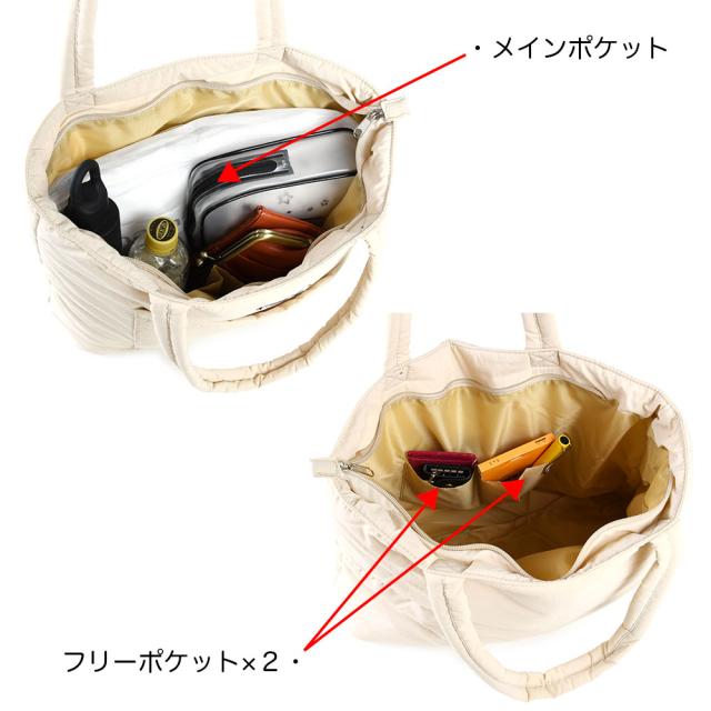 メインポケットはファスナー開閉で、内側にはフリーポケットが2つだけのシンプルな仕様です。